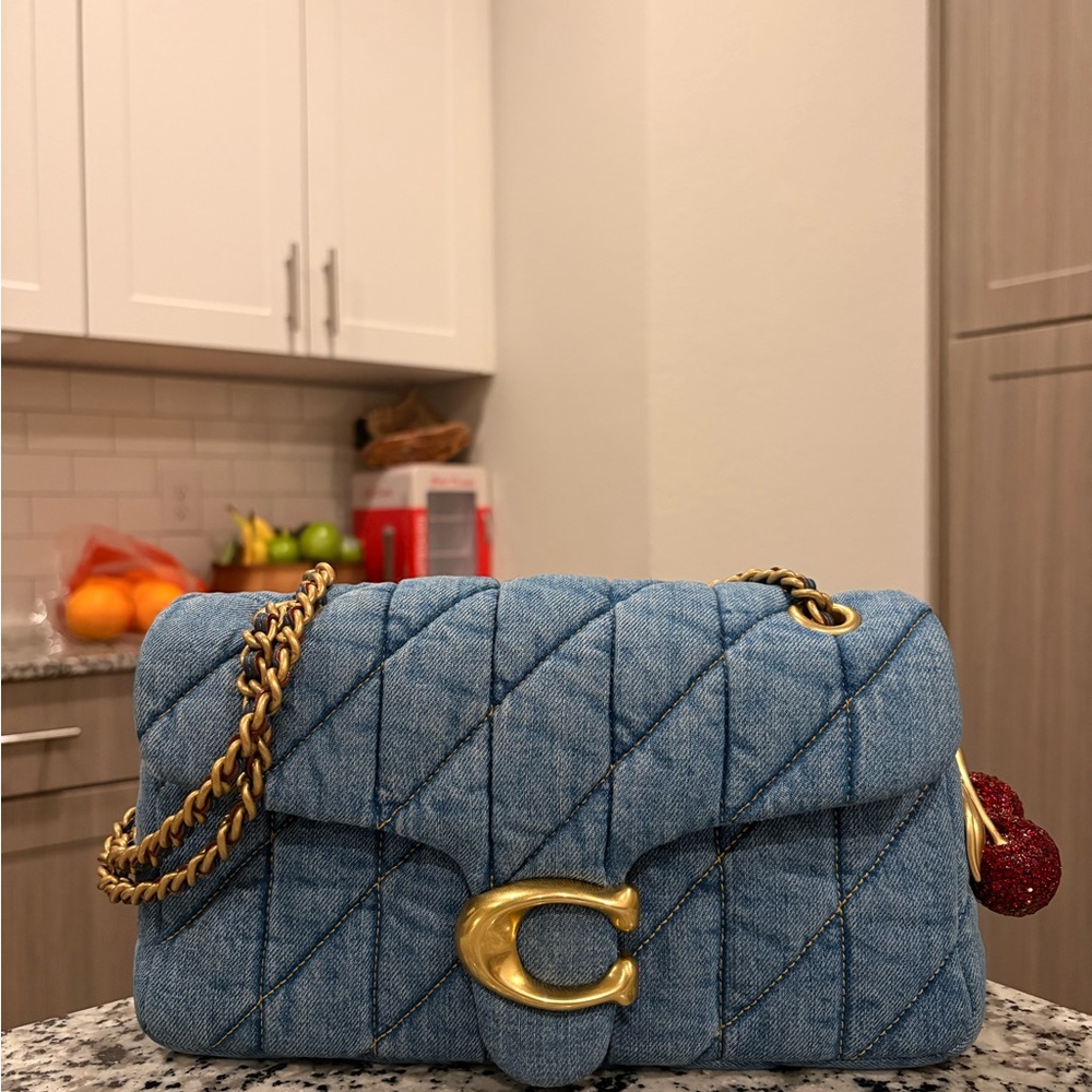 Coach Denim Quilted Tabby 26 Shoulder Bag with Gold Accents